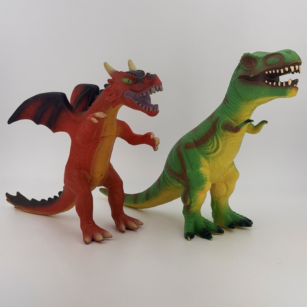 Toys R Us Major Trading Co. Rubber Stuffed Dragon 10 1/2" Tall/T-Rex 20" Long